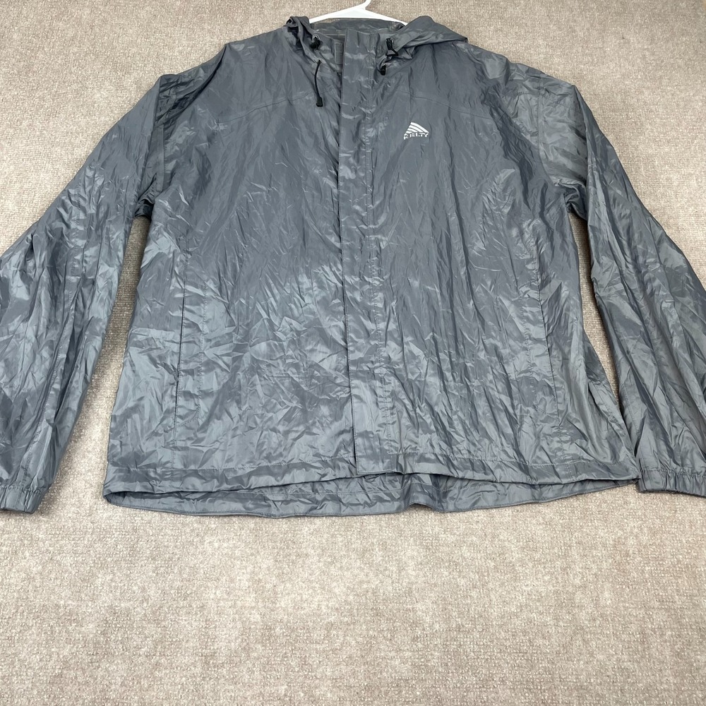 Kelty Windbreaker Rain Jacket Unisex XL Gray Hooded Full‎ Zip Outdoor Hiking